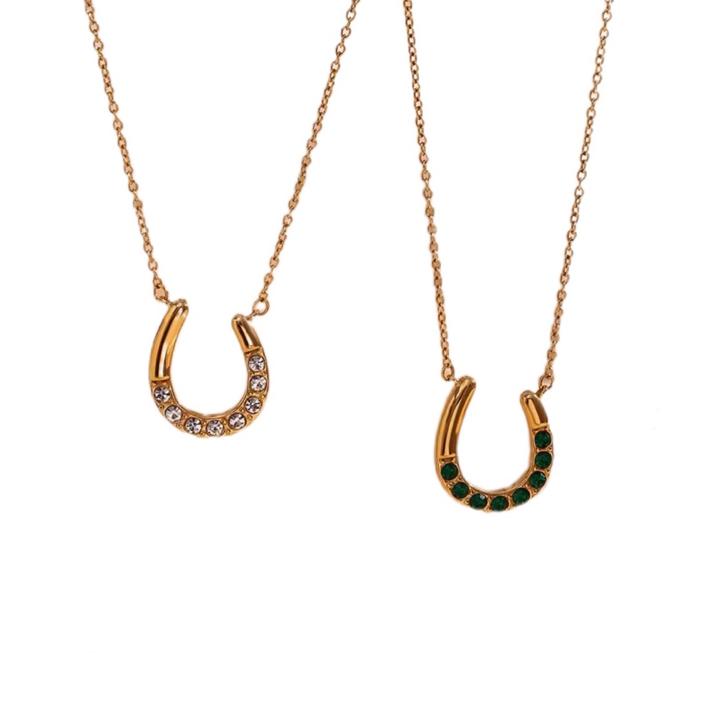 Cz Lucky Horseshoe Necklace Stainless Steel